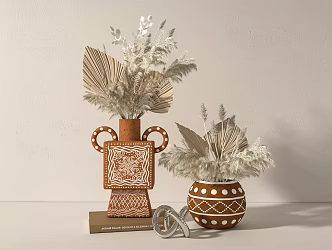 Ethnic Style Vase Dried Flowers 3d model