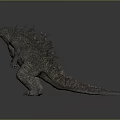 3D Godzilla Model Standing Pose With Blue Dorsal Fins And Rough Skin On Gray Background