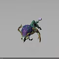 Magical Fantasy Creature With Green Body Purple Crystal Back Tree Root Legs And Horns
