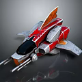 3D Rendered Sci Fi Spaceship Model Red Silver Body Orange Wings And Cannon Details