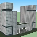 Modern Twin Office Building Architecture With Glass Facade And Connecting Structure 3d model