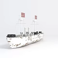 Vintage Warship With Two Masts Smokestacks And Black Red Hull Structure