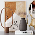 Elegant Ornamental Decor Set With Black Vase Gold Lamp Wicker Basket And Pampas Grass