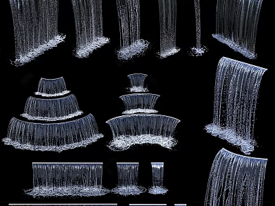 Garden Landscape With Multiple Tiered Curved And Vertical Waterfall Features 3d model