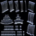 Garden Landscape With Multiple Tiered Curved And Vertical Waterfall Features 3d model