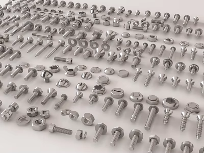 Collection of Various Screws and Bolts Metal Fasteners in Different Sizes and Shapes 3d model