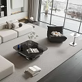Modern Sofa and Coffee Table Combination with Beige Cushions Black Rectangular Top and Area Rug 3d model