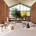 Hotel Public Lounge With Wooden Latticed Ceiling Large Screen And Comfortable Seating