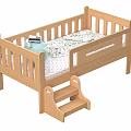 Wooden Baby Cot With Ladder Floral Pattern Mattress And Blue Kettle