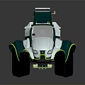 Futuristic Green And Silver Utility Vehicle With Large Off Road Wheels And Modern Design