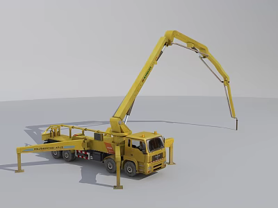 Yellow Industrial Aerial Work Vehicle With Telescopic Boom And Platform 3d model