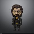 Cartoon Character Figurine with Brown Hair Black Jacket and Pants in Chibi Style