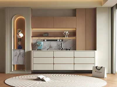 Elegant Modern Wine Cabinet Interior Design With Wooden Frame And Marble Countertop 3d model