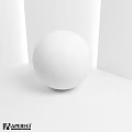 White Sphere Component in Minimalist White Room with Clean Smooth Surface