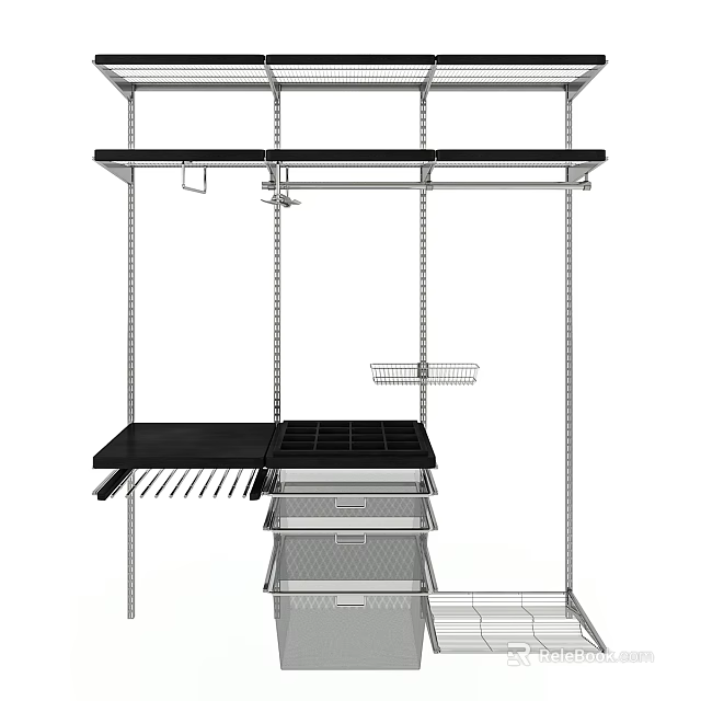 Modern Closet Interior Design With Shelves Drawers And Hanging Rods 3d model 
