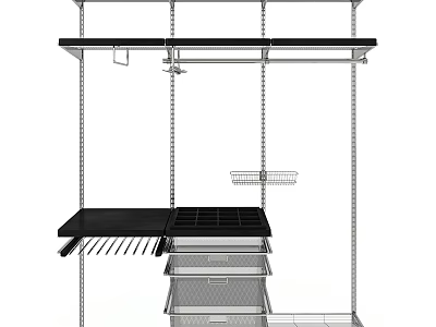 Modern Closet Interior Design With Shelves Drawers And Hanging Rods 3d model