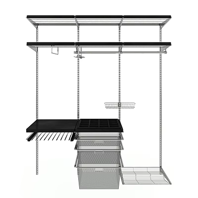 Modern Closet Interior Design With Shelves Drawers And Hanging Rods 3d model