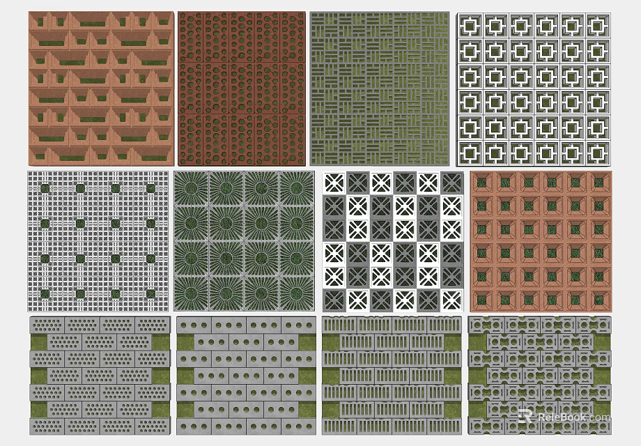 Diverse Garden Path Paving Patterns with Various Design Styles and Colors 3d model