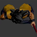 Dragon Ball Anime Character Goku in Orange Blue Outfit with Black Hair and Red Staff