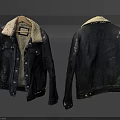 Distressed Shearling Collar Jacket Front And Back View With Vintage Look