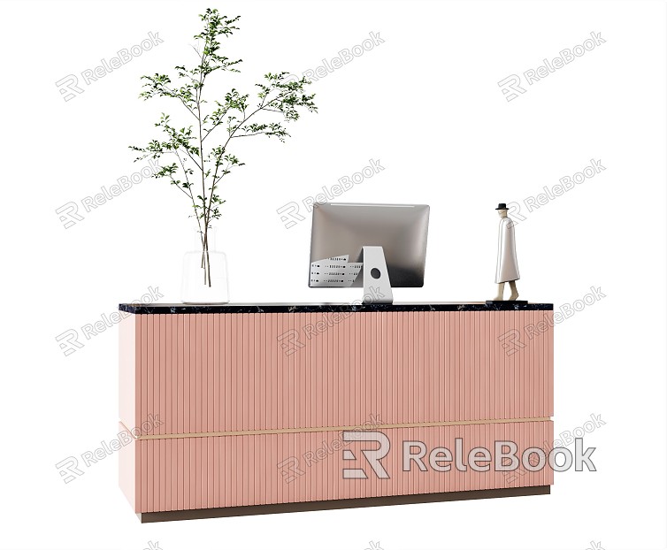 Modern Reception Desk Front Desk Bar Plant Vase Ornaments Computer model