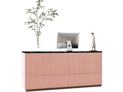 Modern Reception Desk Front Desk Bar Plant Vase Ornaments Computer model