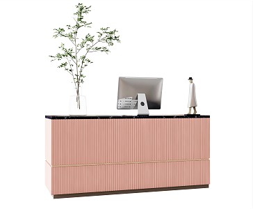 Modern Reception Desk Front Desk Bar Plant Vase Ornaments Computer 3d model