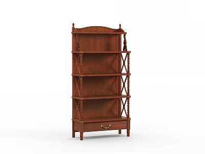 Traditional Wooden Storage Shelf with Multiple Layers Decorative Twisted Columns and Bottom Drawer 3d model