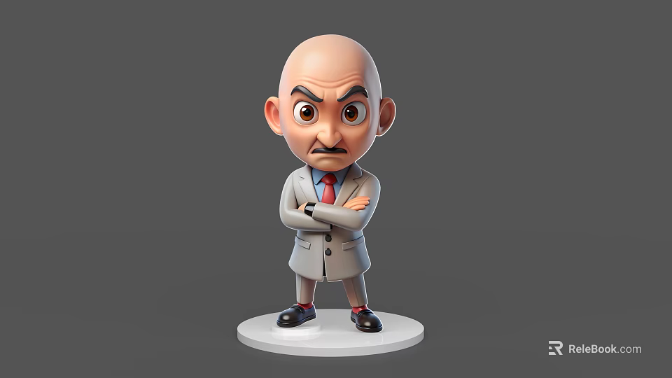 Cartoon Game Movie Character Bald Head Gray Suit Red Tie Arms Crossed 3d model 