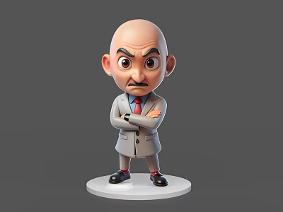 Cartoon Game Movie Character Bald Head Gray Suit Red Tie Arms Crossed 3d model