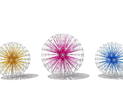 Colorful Spherical Garden Ornaments With Radial Design In Yellow Pink Blue 3d model