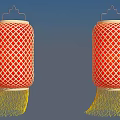 Traditional Red Lanterns With White Grid Pattern And Yellow Tassels Design 3d model