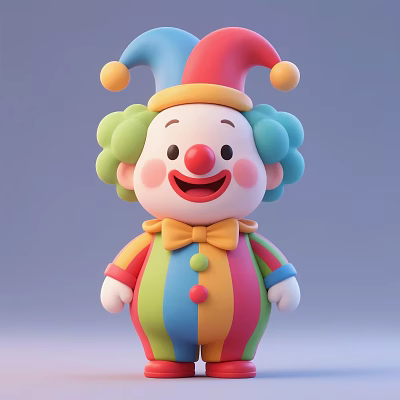 Colorful Clown With Curly Hair Red Nose Bow Tie Striped Costume And Pom Pom Hat 3d model