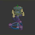 Blue Mechanical Device With Top Disc Connecting Parts And Bottom Supports