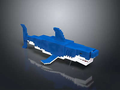 Lego Brick Built Shark Blue and White Detailed Model with Realistic Fin and Teeth 3d model