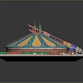 Cosmic Space Station Round Module With Blue Yellow Stripes Green Circular Decor And Red Observation Tower