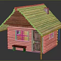 Rustic Log Cabin Exterior With Sloped Roof Small Chimney Porch Bench Wooden Door and Window