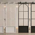 White and Black Sliding Doors with Arched Grid Frosted Glass Panel Design