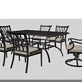 Outdoor Table with Ornate Metal Design and Cushioned Dining Chairs Set 3d model