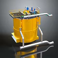 Yellow Cylindrical Industrial Equipment With Top Platform Railings And Connecting Pipes