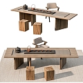 Modern New Chinese Tea Table and Chair Tea Table and Chair Tea Room Tea House Tea Table Tea Set Pumper Single Leisure Chair 3d model