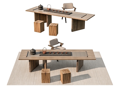 Modern New Chinese Tea Table and Chair Tea Table and Chair Tea Room Tea House Tea Table Tea Set Pumper Single Leisure Chair 3d model