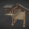 Traditional Wooden House With Tile Roof And Wooden Pillars Veranda Hanging Bells And Stone Steps