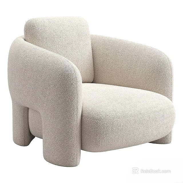 Plush Cream Colored Accent Chair With Oversized Armrests Curved Backrest And Modern Minimalist Design 3d model 