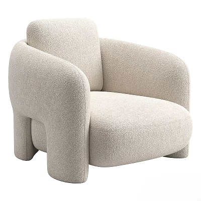 Plush Cream Colored Accent Chair With Oversized Armrests Curved Backrest And Modern Minimalist Design 3d model