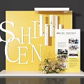 Floral Display Featuring Yellow Background White Letter Decor Hanging Elements and Making Process Poster 3d model