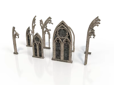 Gothic Architectural Elements Featuring Pointed Arches Intricate Tracery And Ornate Carvings 3d model