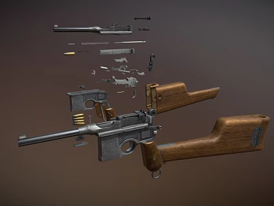 Detailed Disassembled Submachine Gun With Wooden Stock Metal Parts Bullets And Components 3d model