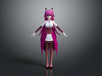 Anime Style Female Character With Cat Like Ears White Top And Pink Cape Fantasy Design 3d model
