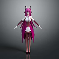 Anime Style Female Character With Cat Like Ears White Top And Pink Cape Fantasy Design